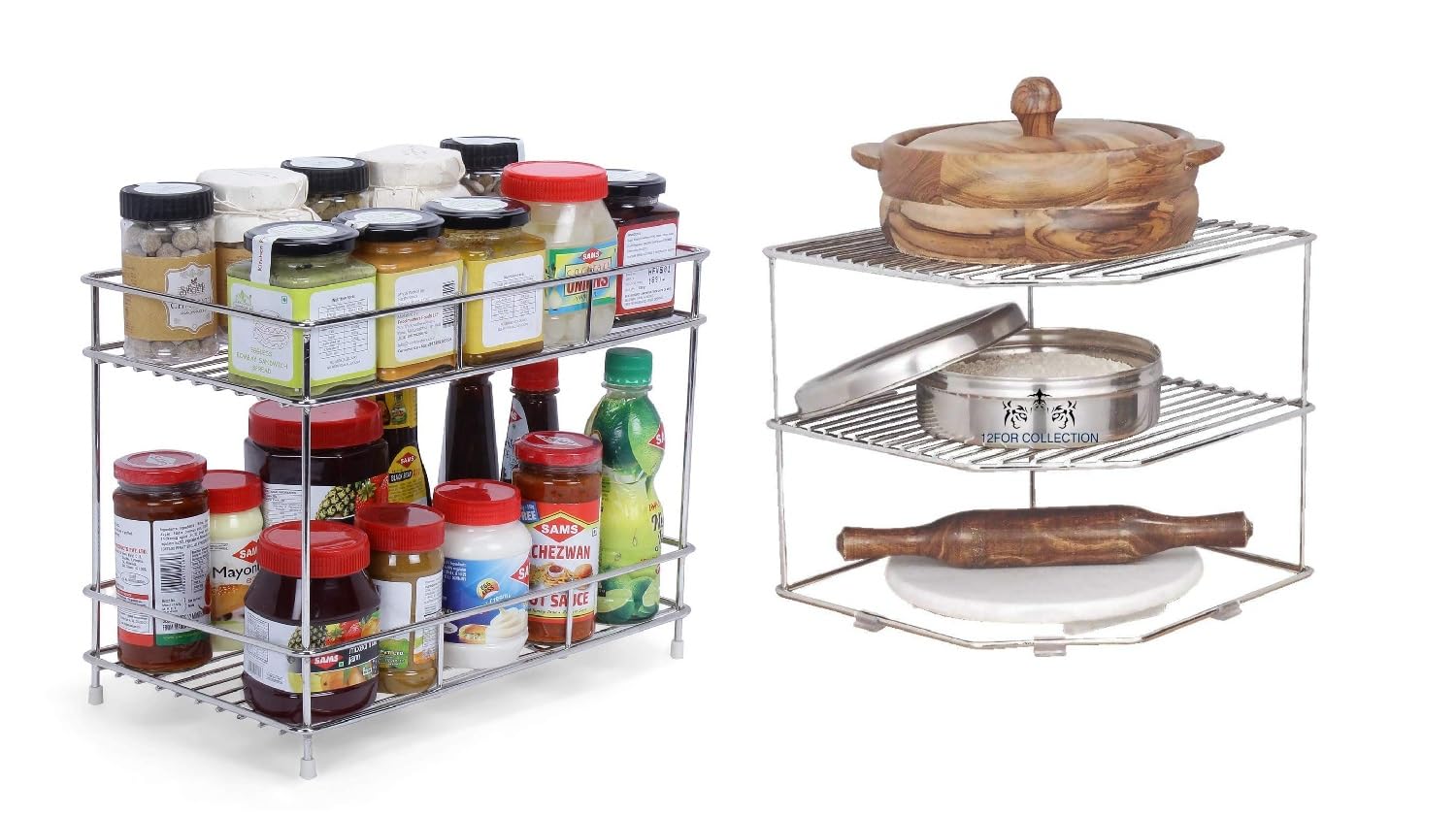 CR18 COLLECTION 3 Pcs Stainless Steel Kitchen Rack, Organizer and Space Saver, Counter top Stainless Steel Kitchen Stand with Cu