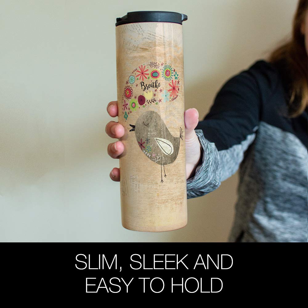 Tree-Free Greetings Good Morning Vacuum Insulated Travel Coffee Tumbler, 17 Ounce Stainless Steel Mug, Cute Inspirational Bird L
