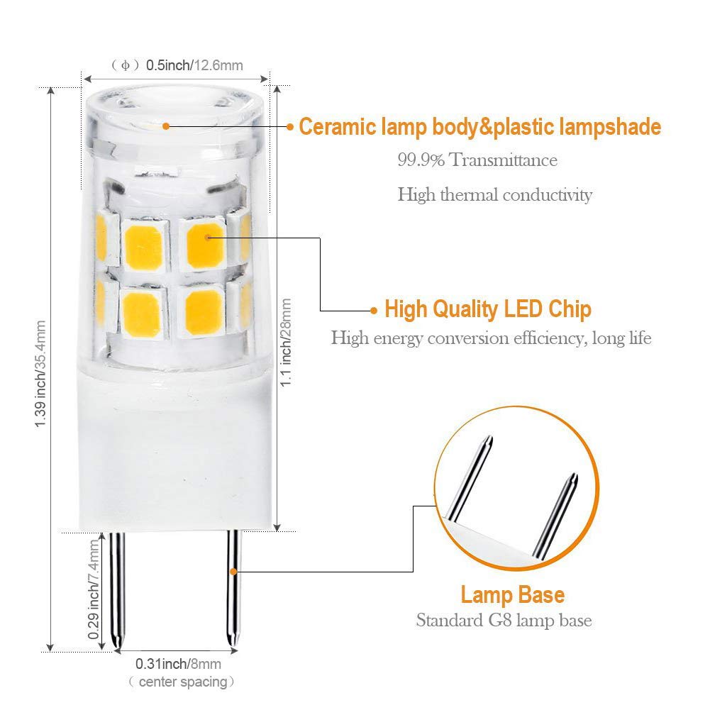 G8 Led Bulb 3W Wb25X10019 Microwave Light Bulbs 20W Halogen Bulb Replacement For Ge Microwave Oven T4 Bi-Pin Base 120V Natural W