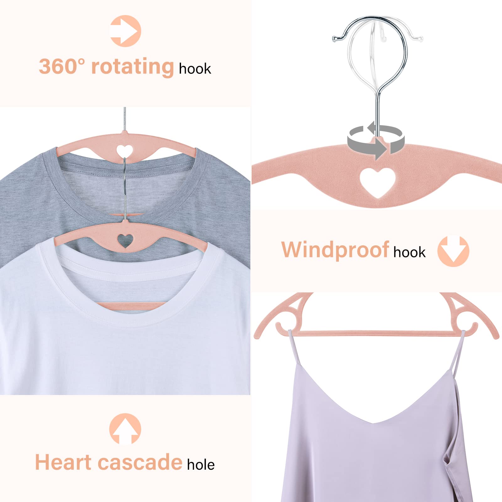 IEOKE Velvet Hangers  50-Pack No Shoulder Bumps Suit Hangers Ultra Thin Space Saving 360 Degree Swivel Heavy Duty Hook Durable Hangers for Sweaters Coat Jackets Shirts Dresses (50 Pack  Pink/Silver)