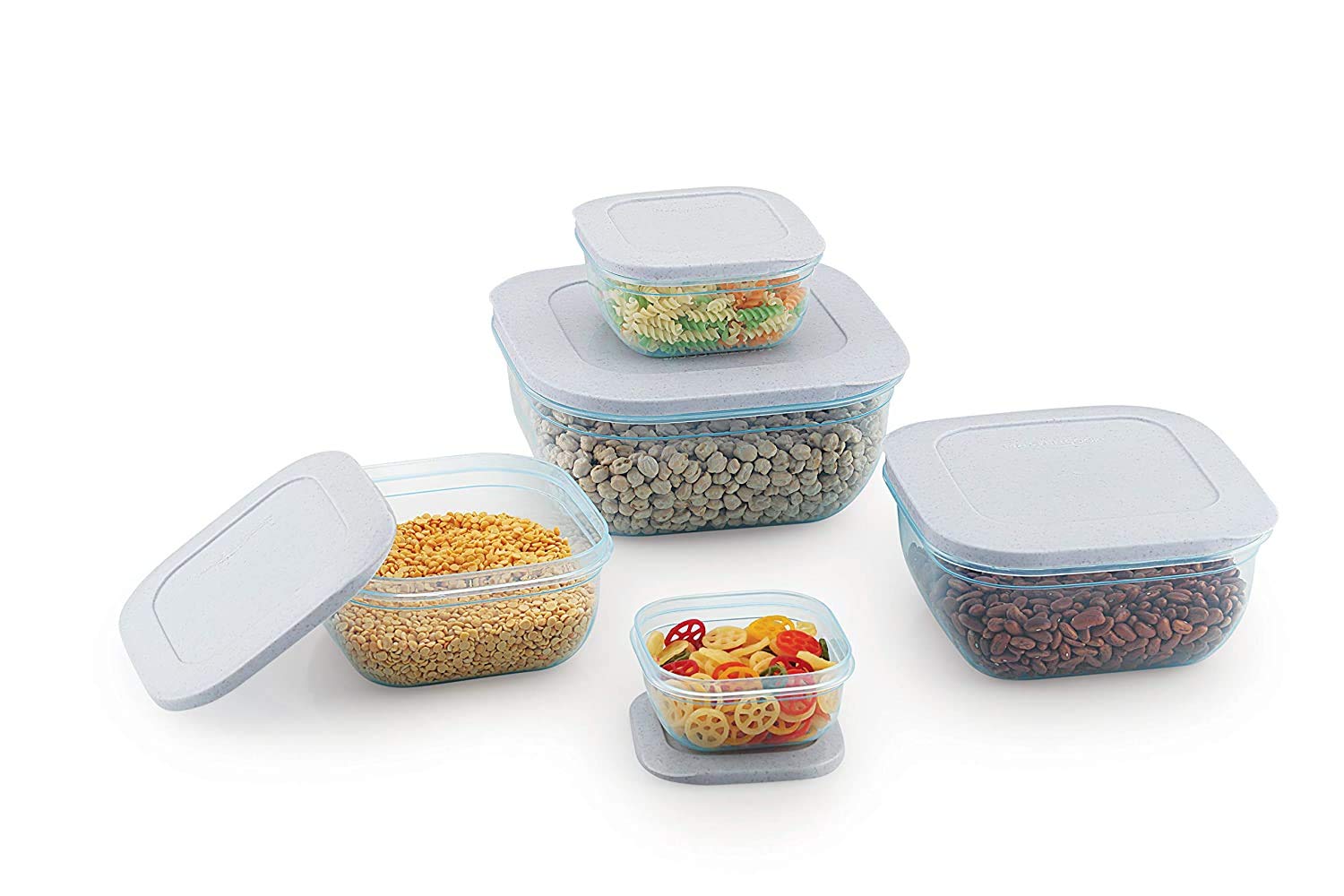 Bsbda 5 Pcs Container Set, Airtight Store Fresh Plastic Storage Container For Rice, Dal, Atta, Flour, Cereals, Snacks, Glocery P
