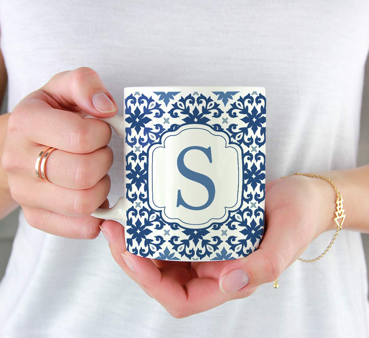 Andaz Press 11oz. Ceramic Coffee Tea Mug Gift, Moroccan Monogram Initial Letter S, 1-Pack, for Her, Birthday Christmas Ideas, Mo