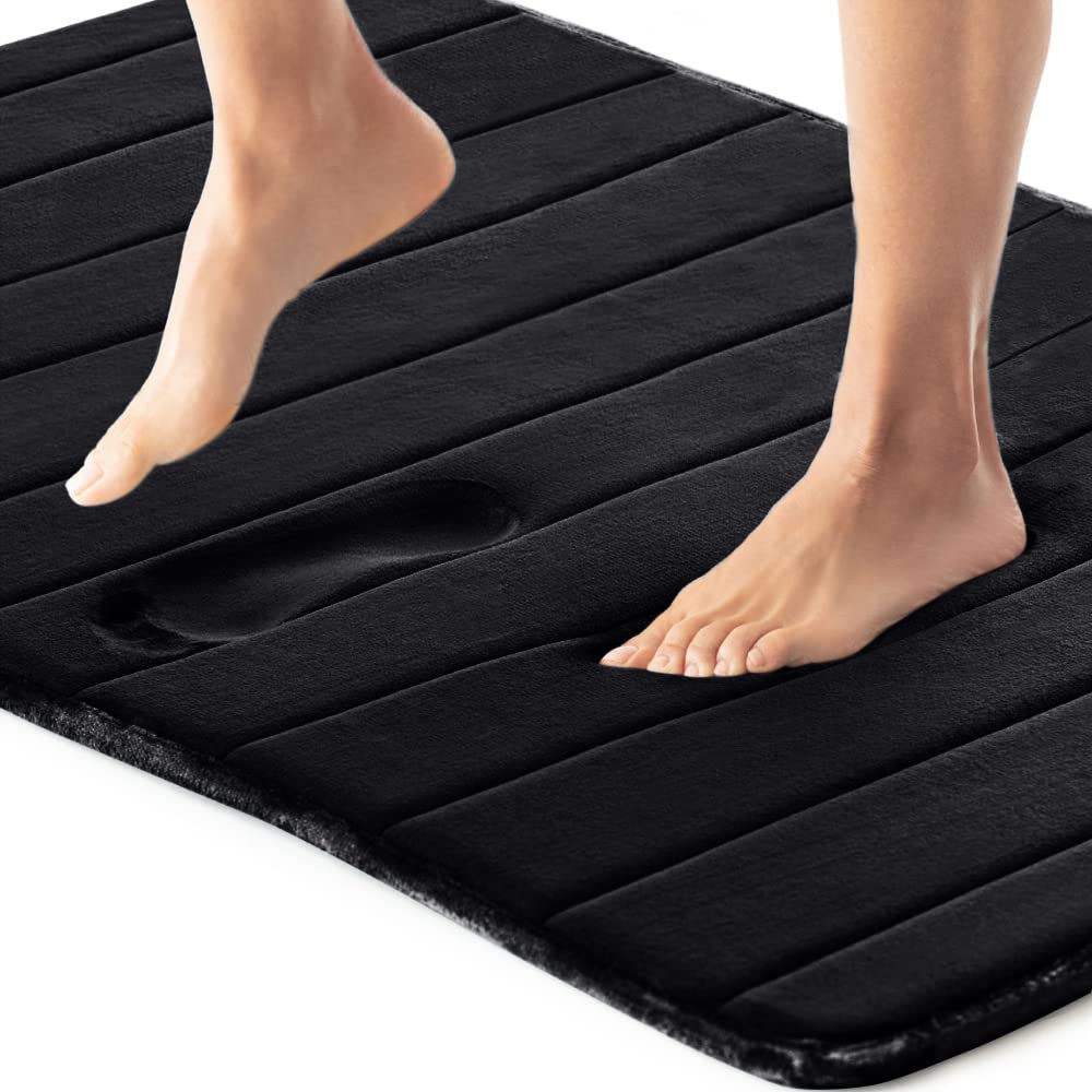 Gorilla Grip Memory Foam Bath Rug, Thick Soft Striped Bathroom Mat, Absorbent Decorative Mats, Machine Washable, Durable Backing