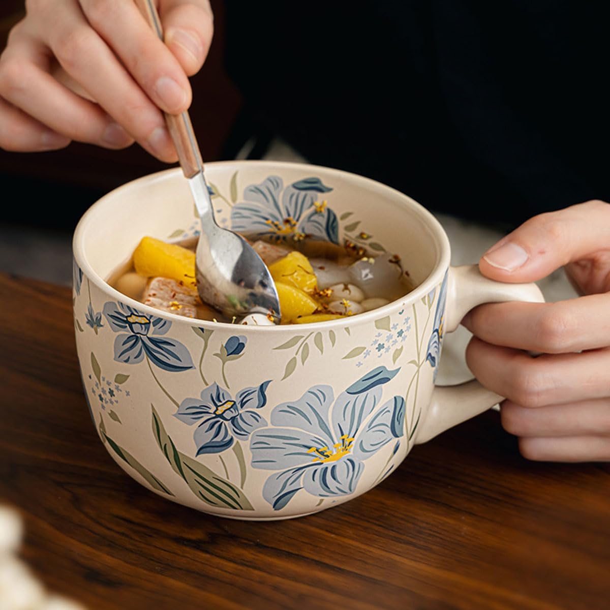 hengshukeji Large Coffee Cup Ceramic Soup Mug, 26 oz Floral Porcelain Mug with Handle, Microwave & Dishwasher Safe Cup for Coffe