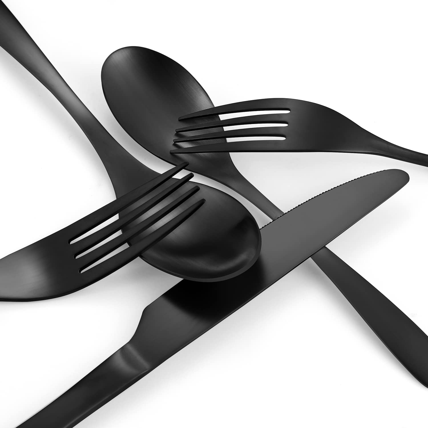 Matte Black Silverware Set, Bysta 20-Piece Stainless Steel Flatware Cutlery Set For 4, Satin Finish, Dishwasher Safe, Nice Box P