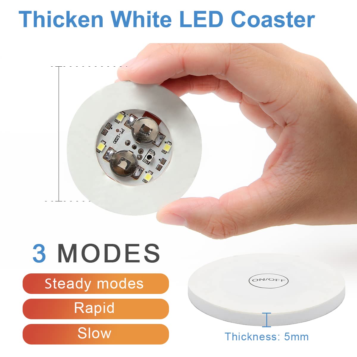 Thicken 5Mm Led Coaster, Ahier 10Pcs Led Coasters For Drinks, Led Bar Coaster, Perfect For Party, Wedding, Bar (White)
