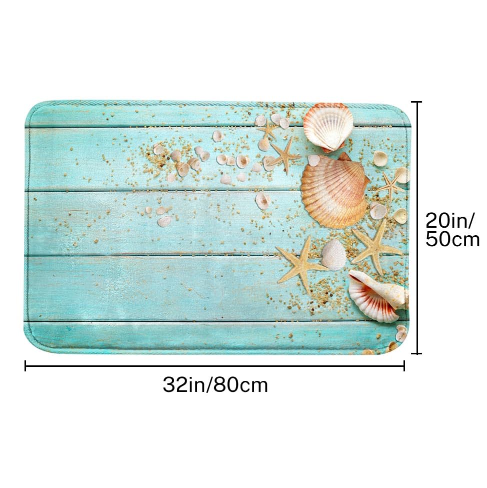 Britimes Bath Mat For Bathroom, Bathroom Mats Rugs No Silp, Beach Shell Sea Collection Vintage Boho Washable Cover Floor Rug Car