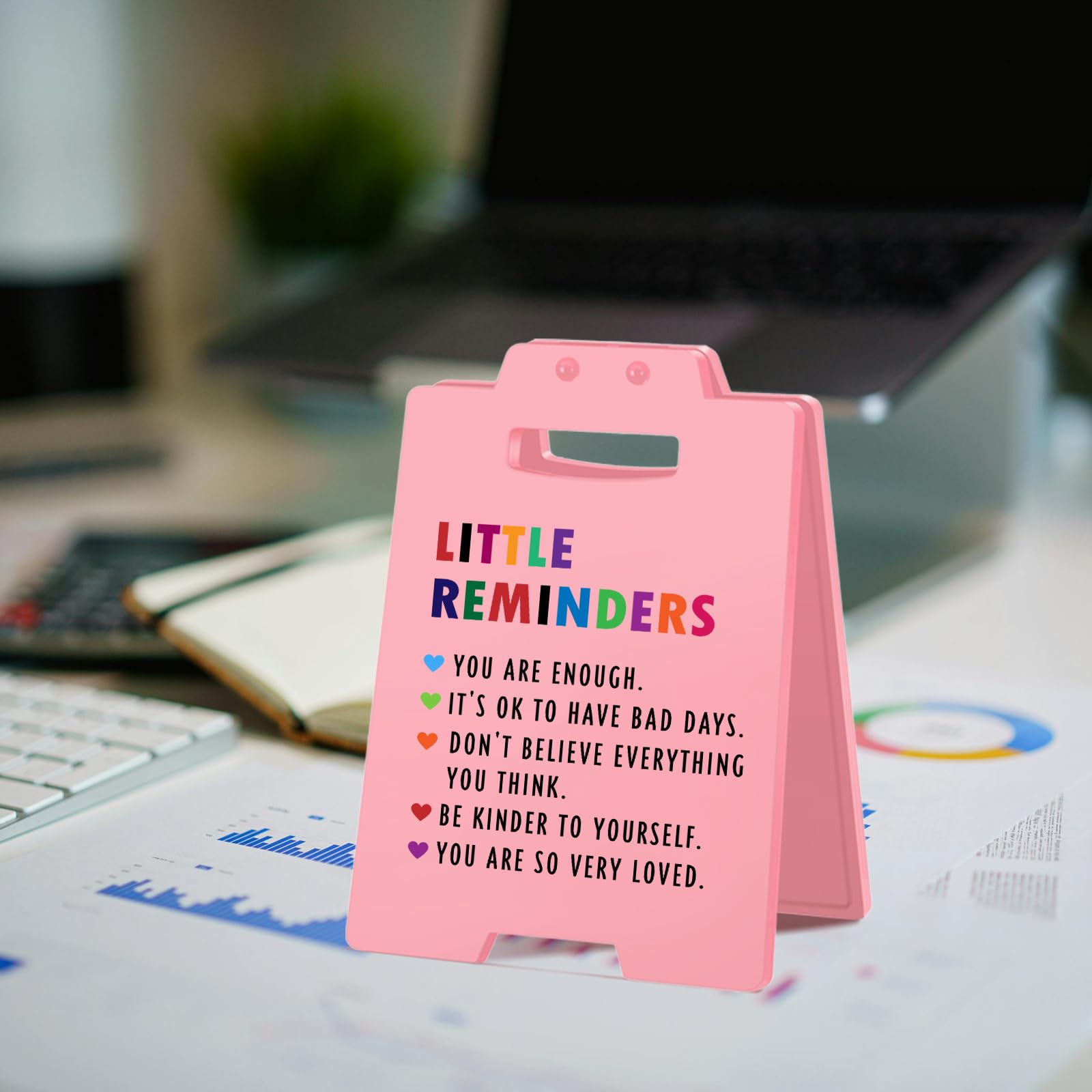Little Reminders Desk Sign - Motivational Pink Office Decor for Women, Teachers, and Teens - Positive Affirmation Desk Accessori