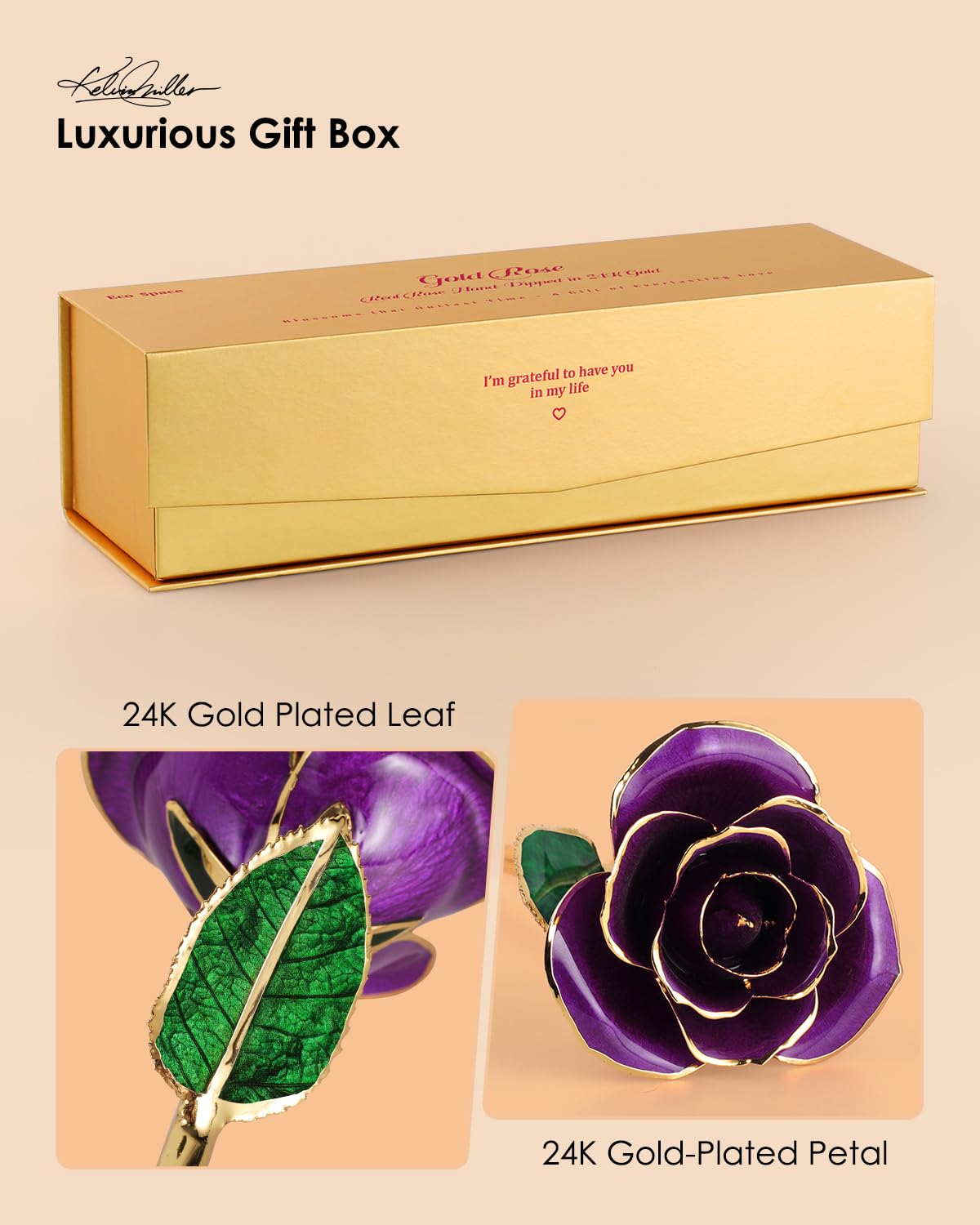 ECO SPACE 24K Gold Dipped Rose - Handpicked Real Rose in 24K Gold - Regal, One-of-a-Kind Romantic Gift for Her - Perfect for Bir