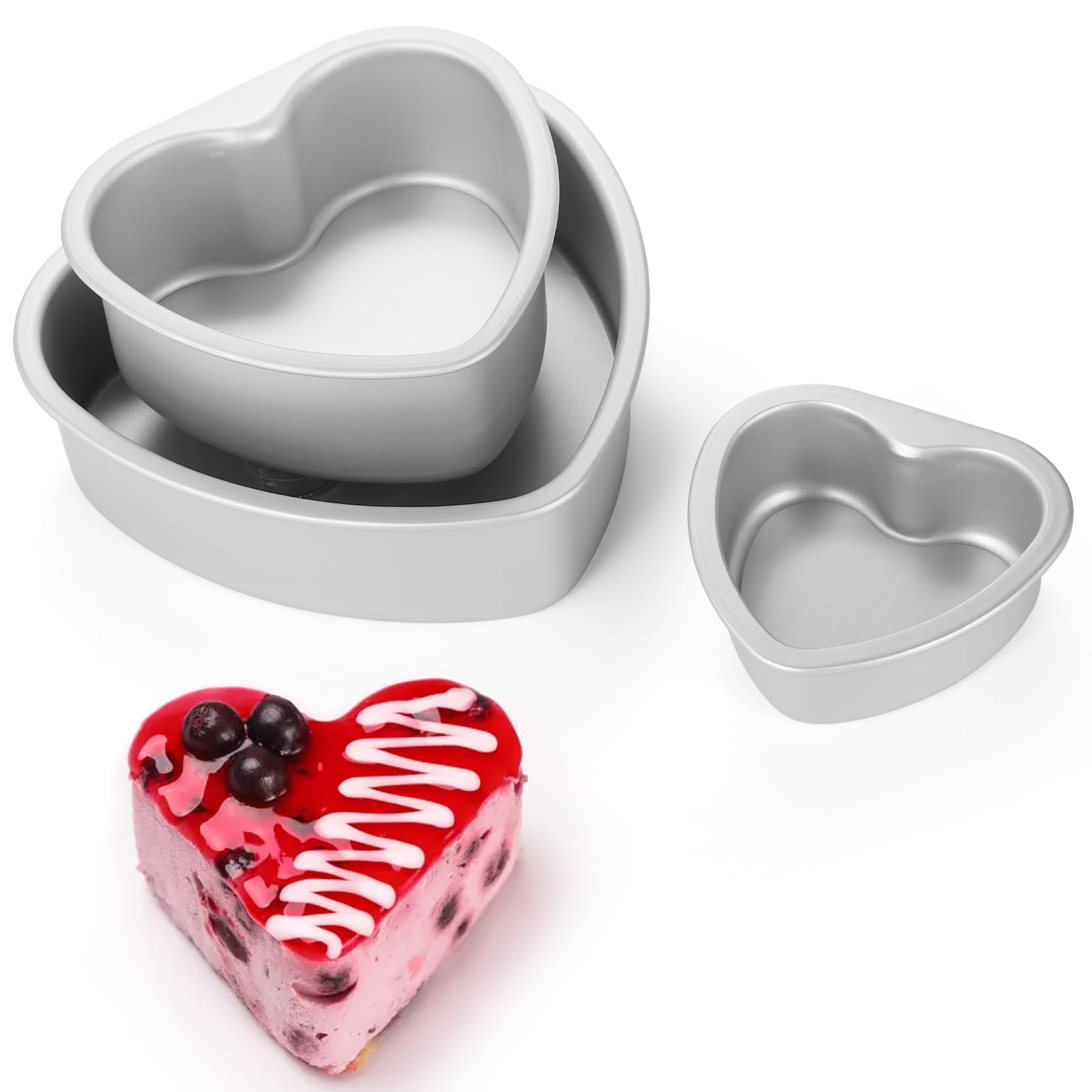 Youeon 3 Pcs Aluminum Heart Shaped Cake Pans With Removable Bottom, 4/6/8/ Inch Nonstick Heart Cake Pan Baking Molds, Cheesecake