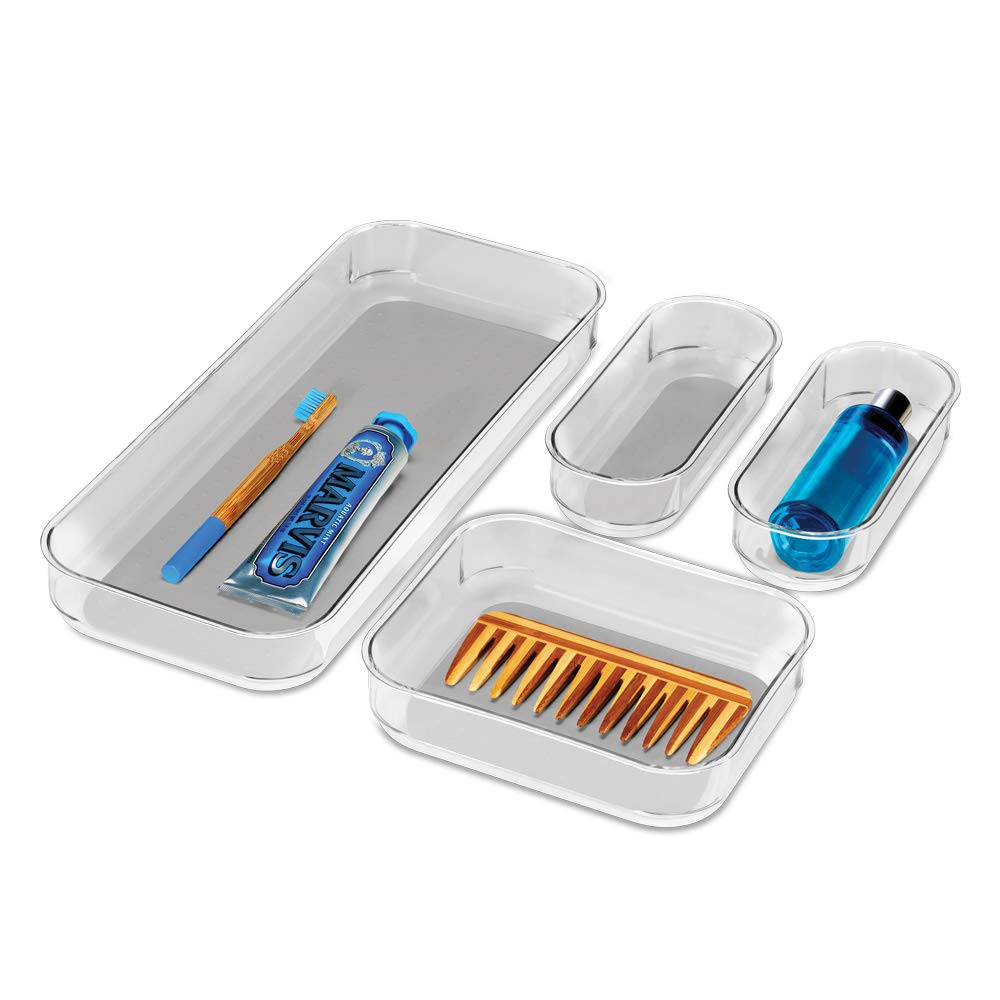 Madesmart 4-Piece Clear Bin Pack | Light Grey | Clear Soft Grip Collection| Soft-Grip Lining | Non-Slip Feet | Bpa-Free