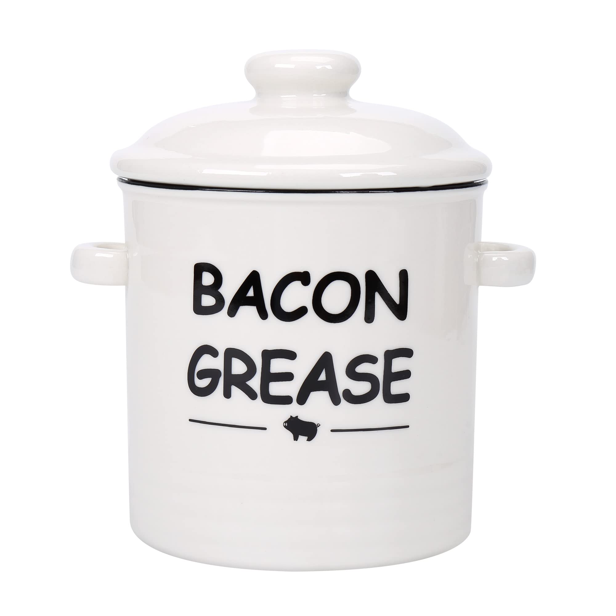 Ceramic Bacon Grease Container With Strainer - 600Ml / 20Oz Farmhouse Bacon Grease Keeper With Easy-Grip Handle, Bacon Fat Can F
