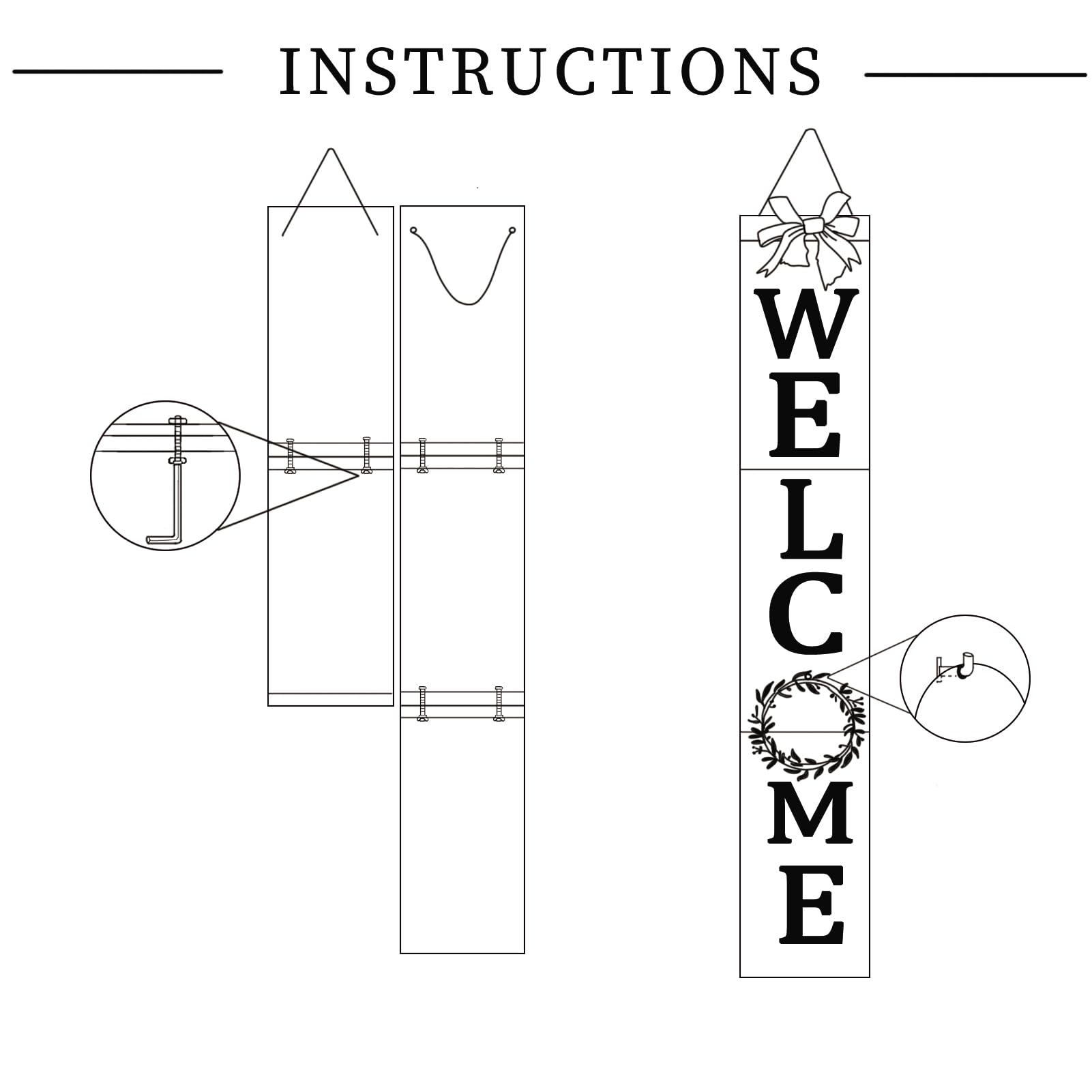 ECOGREDA Welcome Sign for Front Porch- 47inch with 12 Wooden Interchangeable Vertical Home Wall Decor(6 double sided disks), Sta