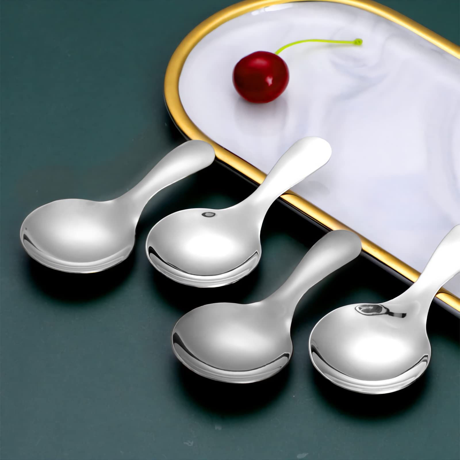 8Pcs Short Handle Spoons, Mini Stainless Steel Round Dessert Spoons, 3.62 * 1.77 Inch Salt Spoons Soup Spoons Tea Coffee Spoons