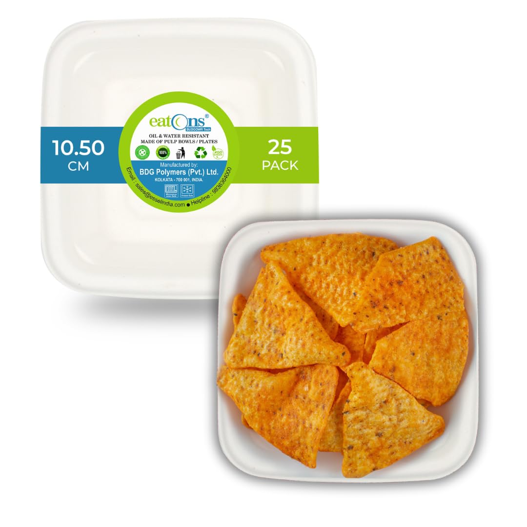 Eatons Bagasse Disposable Bowls Square Dona [175 Ml, 25 Pack]| Eco Friendly Biodegradable Compostable Sugarcane Paper Bowls | Se