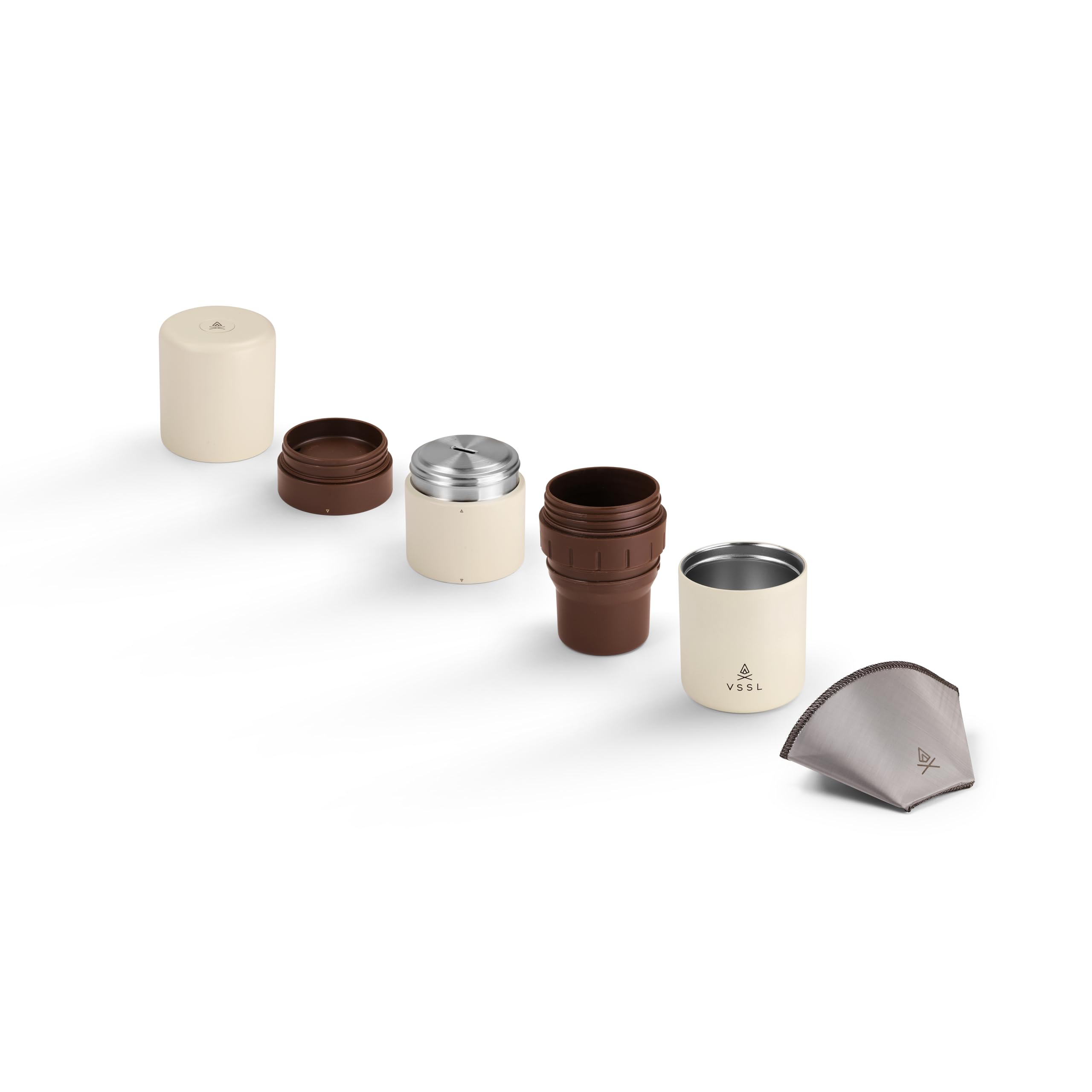 Vssl Nest Pour Over Coffee Kit, Transportable And Compact Pour Over Kit With Two 10 Oz Double Walled Mugs, Cream