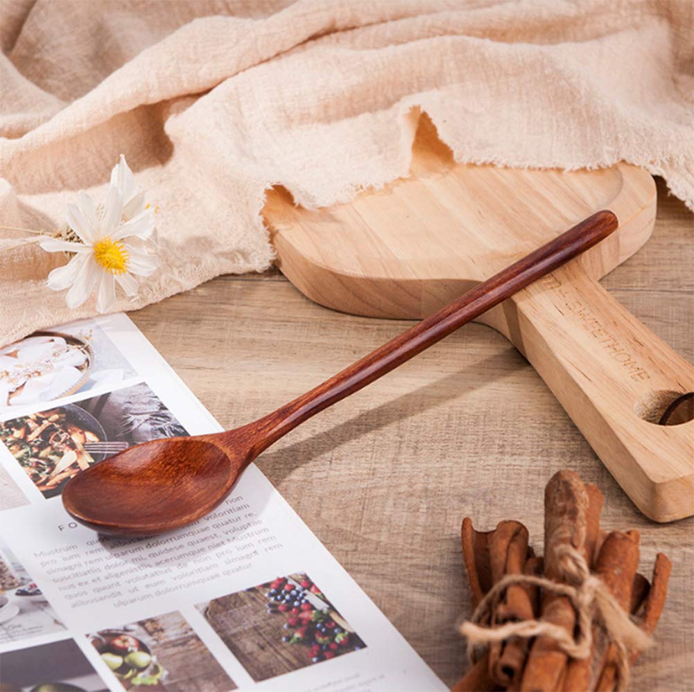 Akoak 2 Pcs Wooden Spoon, Natural Wooden Spoon With Long Handle, Household Cooking Tool, Suitable For Restaurants, Hotels, Resta