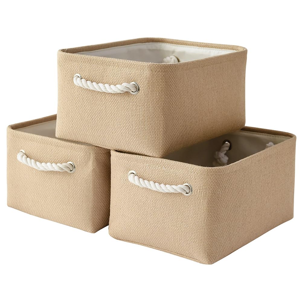 Thewarmhome Storage Bins For Shelves - Medium 3Pack 13.8L*9.8W*6.7H Inch Canves Storage Basket For Organizing, Fabric Storage Wi