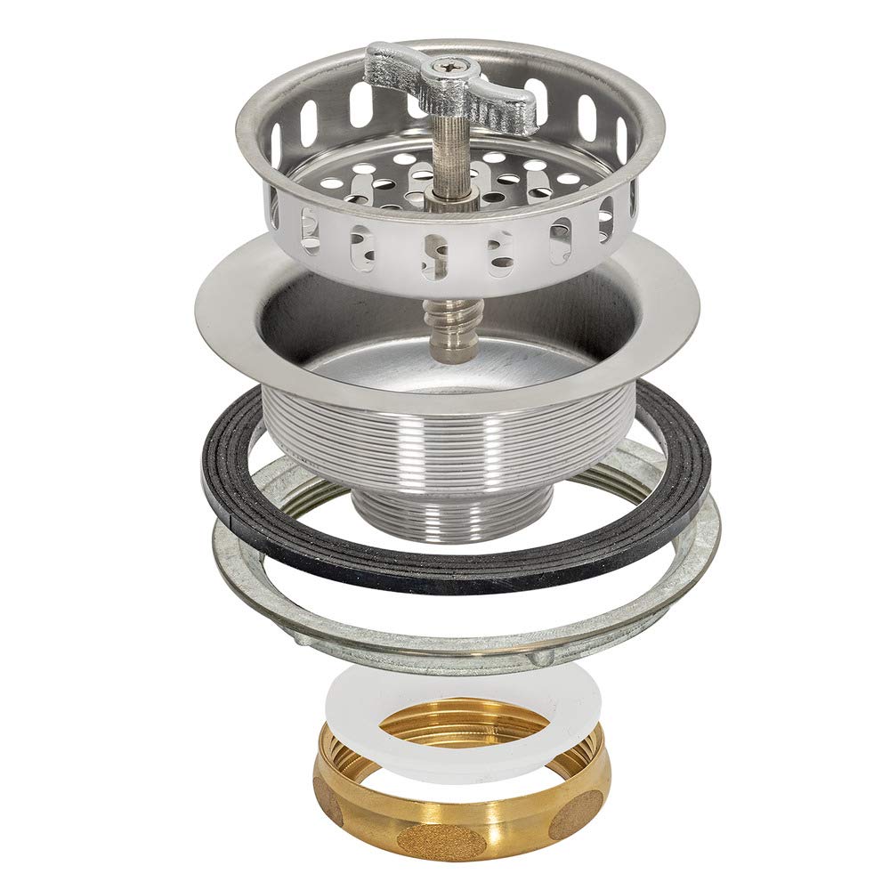Ez-Flo Kitchen Sink Strainer With Brass Slip-Joint Nut, Spin And Seal, 3-1/2 Inch To 4 Inch Opening, Stainless Steel, 30011