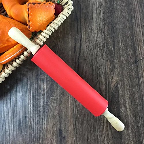 Nasnaioll Silicone Rolling Pin Non Stick Surface,Rolling Pins For Baking With Wooden Handle,Dough Roller For Pizza,Bread,French