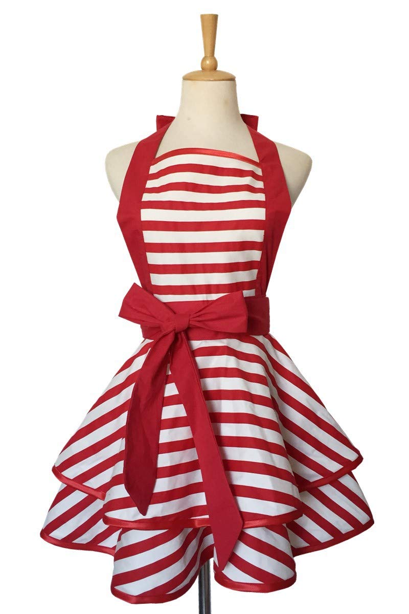 Hyzrz Lovely Handmade Cotton Retro Aprons For Women Girls Cake Kitchen Cook Apron For Mother 'S Gift (Red)