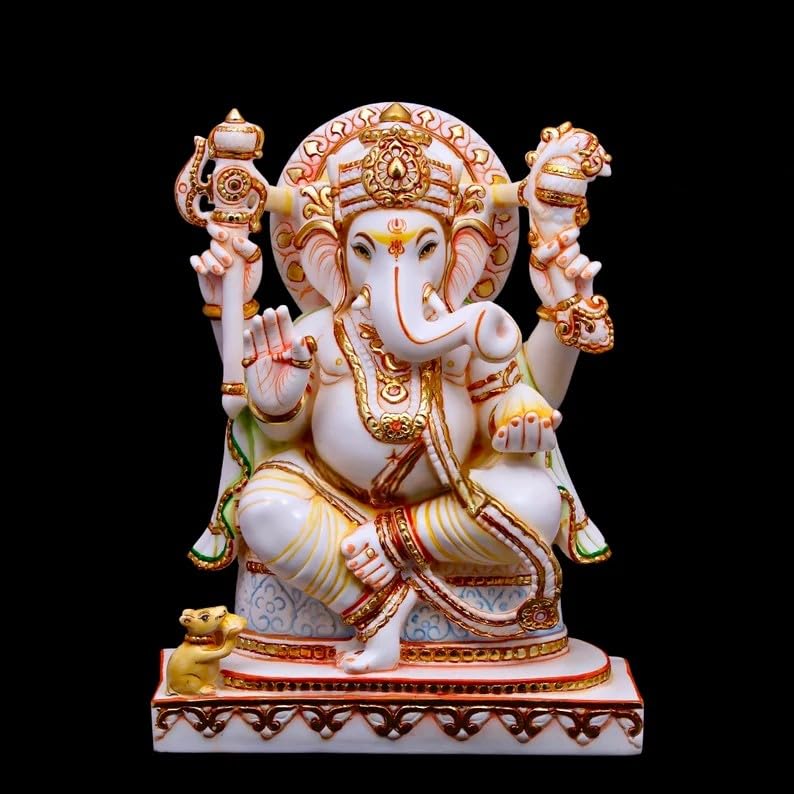 Ganesha Statue, 38 Cm Big Hand Painted Cultured Marble Ganesha Statue, Ganesh Statue, Ganpati Idol, Ganapathi Idol, House Warmin