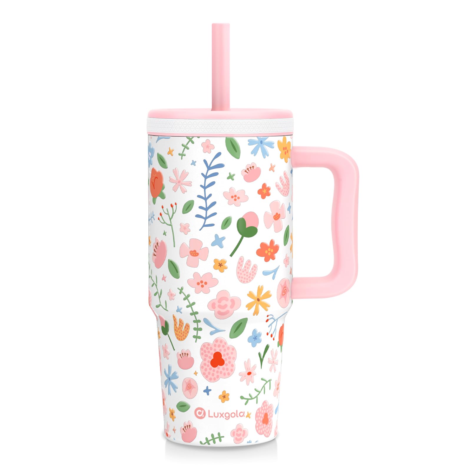 Luxgola 24 oz Tumbler with Handle, Leak-Proof Screw-On Lid with Removable Silicone Straw, Spill Proof, Reusable Stainless Steel 