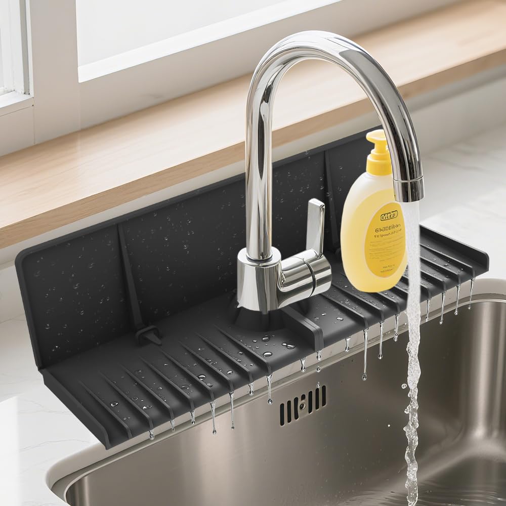 Silicone Sink Splash Guard Behind Faucet, Faucet Mat Backsplash Guard Black
