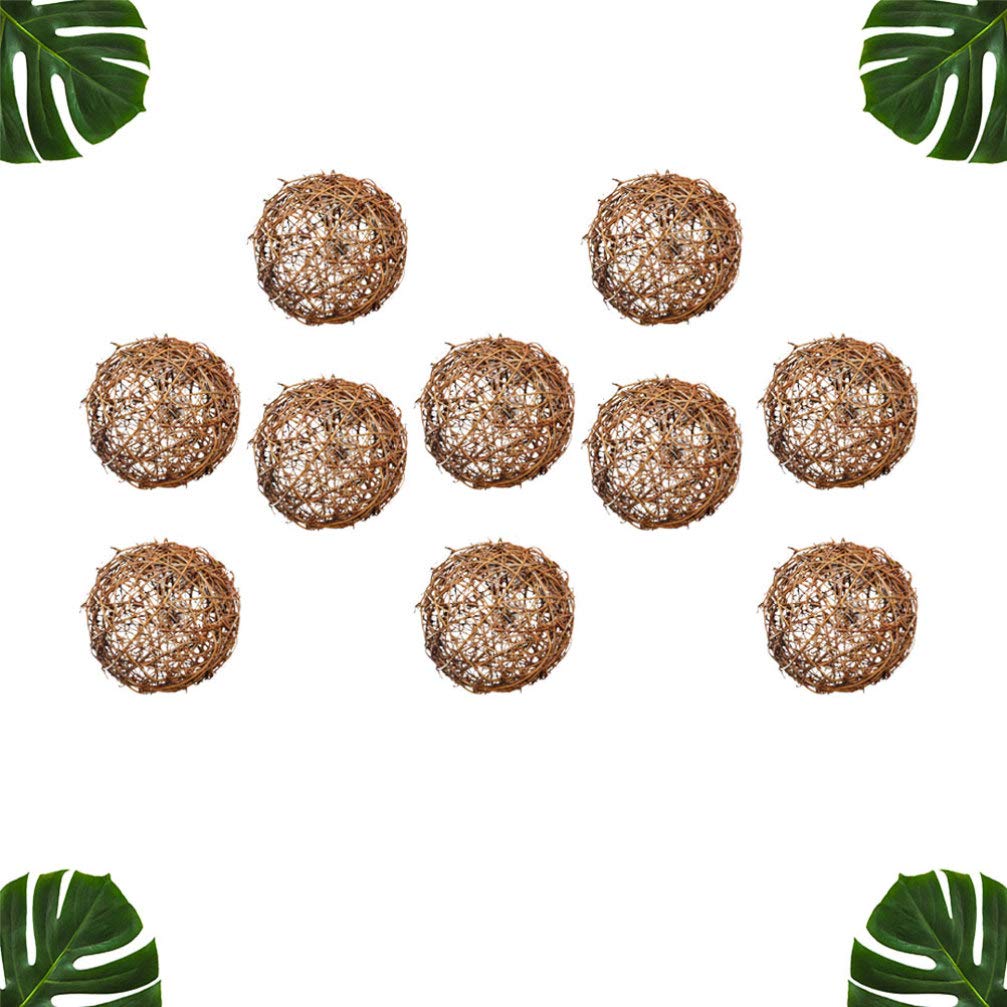 10pcs Wicker Rattan Balls Natural Grapevine Ball Christmas Tree Ball Ornament Parrot Bird Chew Toys for Christmas Party Garden W