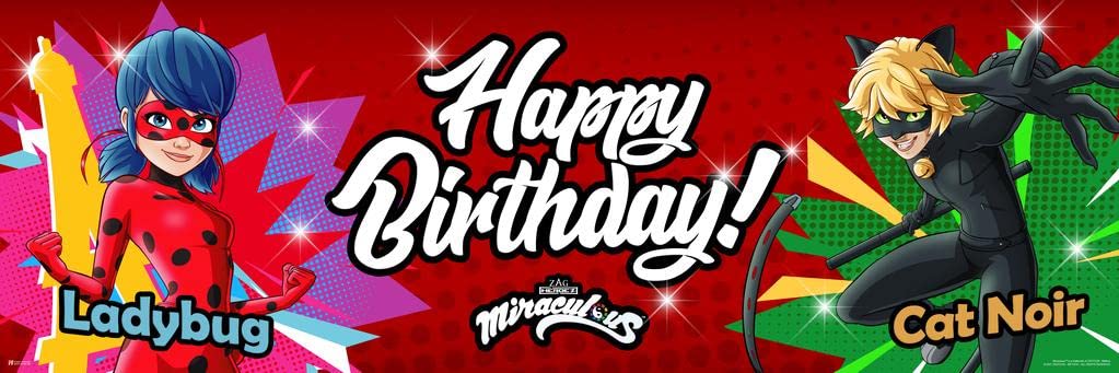 Miraculous Ladybug Party Supplies Banner For Birthday Decoration Lady Bug And Cat Noir Poster Wall Art 6 Feet 72X24