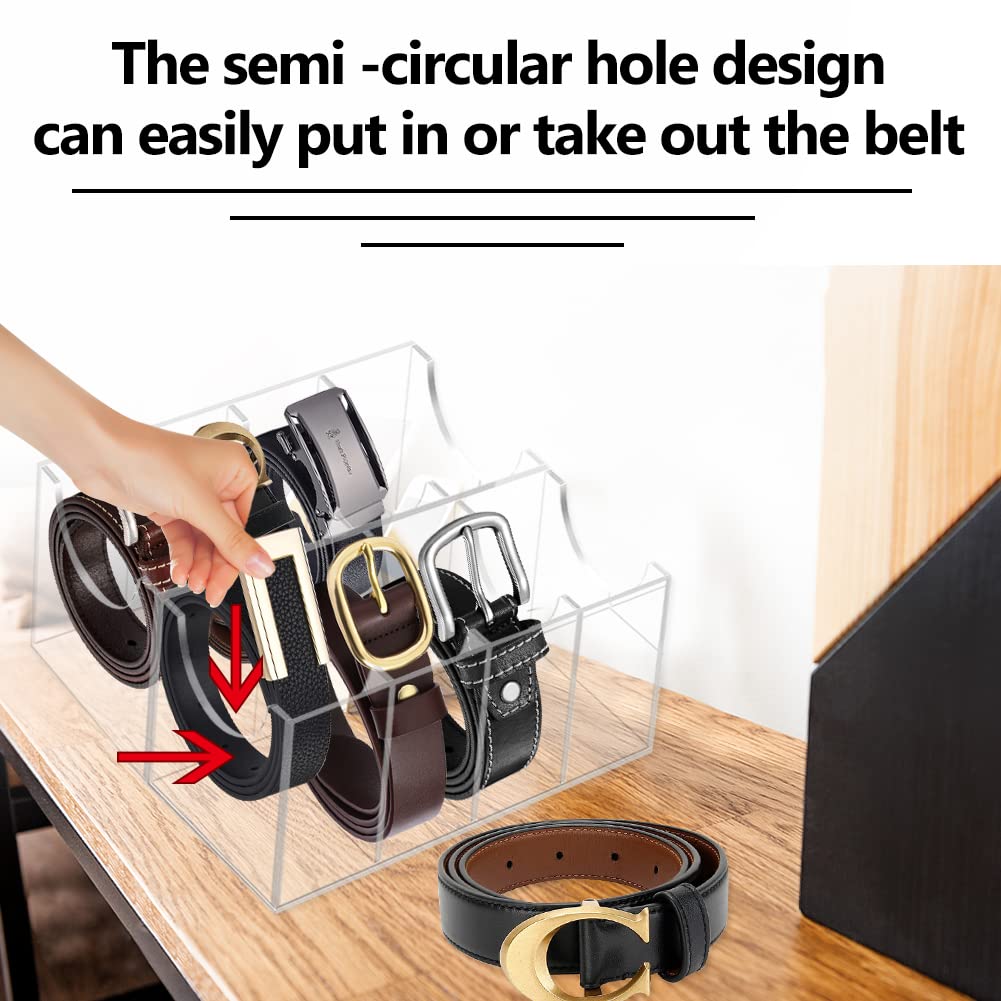 Hlimior Belt Organizer, Acrylic 8 Compartments Belt Container Storage Holder, Acrylic Belt Display Storage Box, Clear Belt Displ