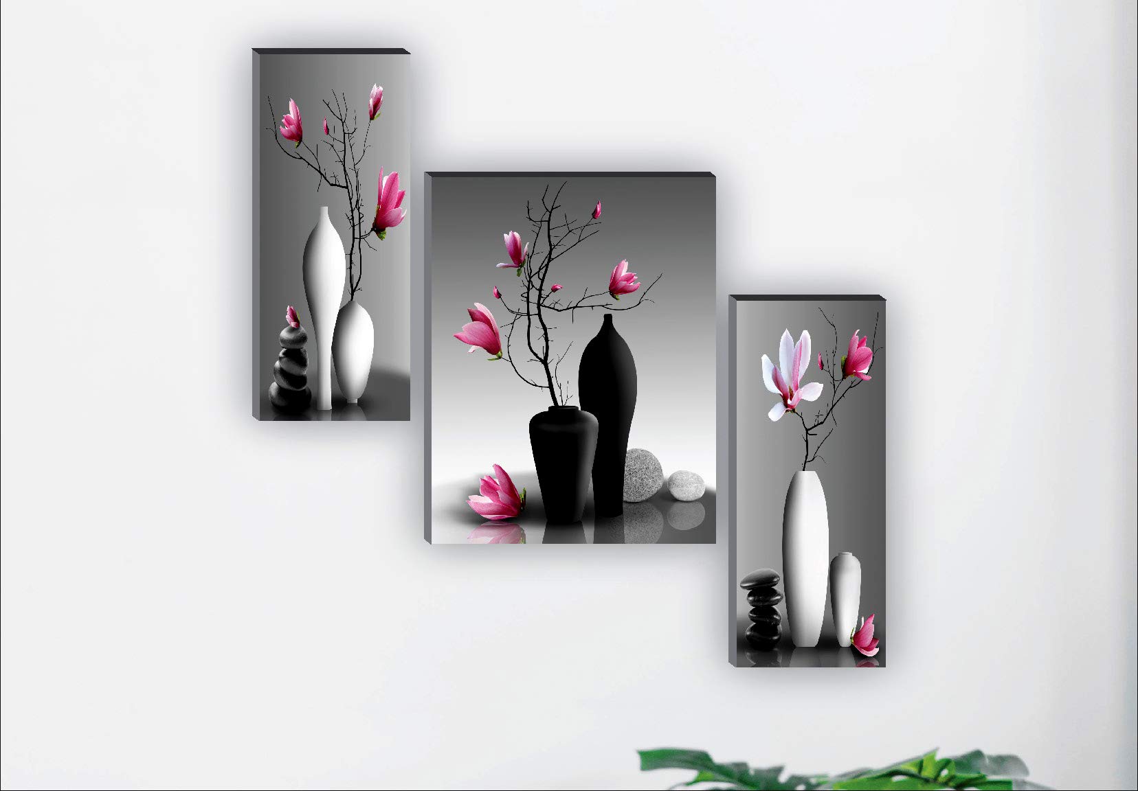 Saf Sanfjm31370 Mdf Board With Uv Textured Beautiful Flower Pot Self Adhesive Wall Painting (Set Of 3, 18'' X 12'', Multicolor)