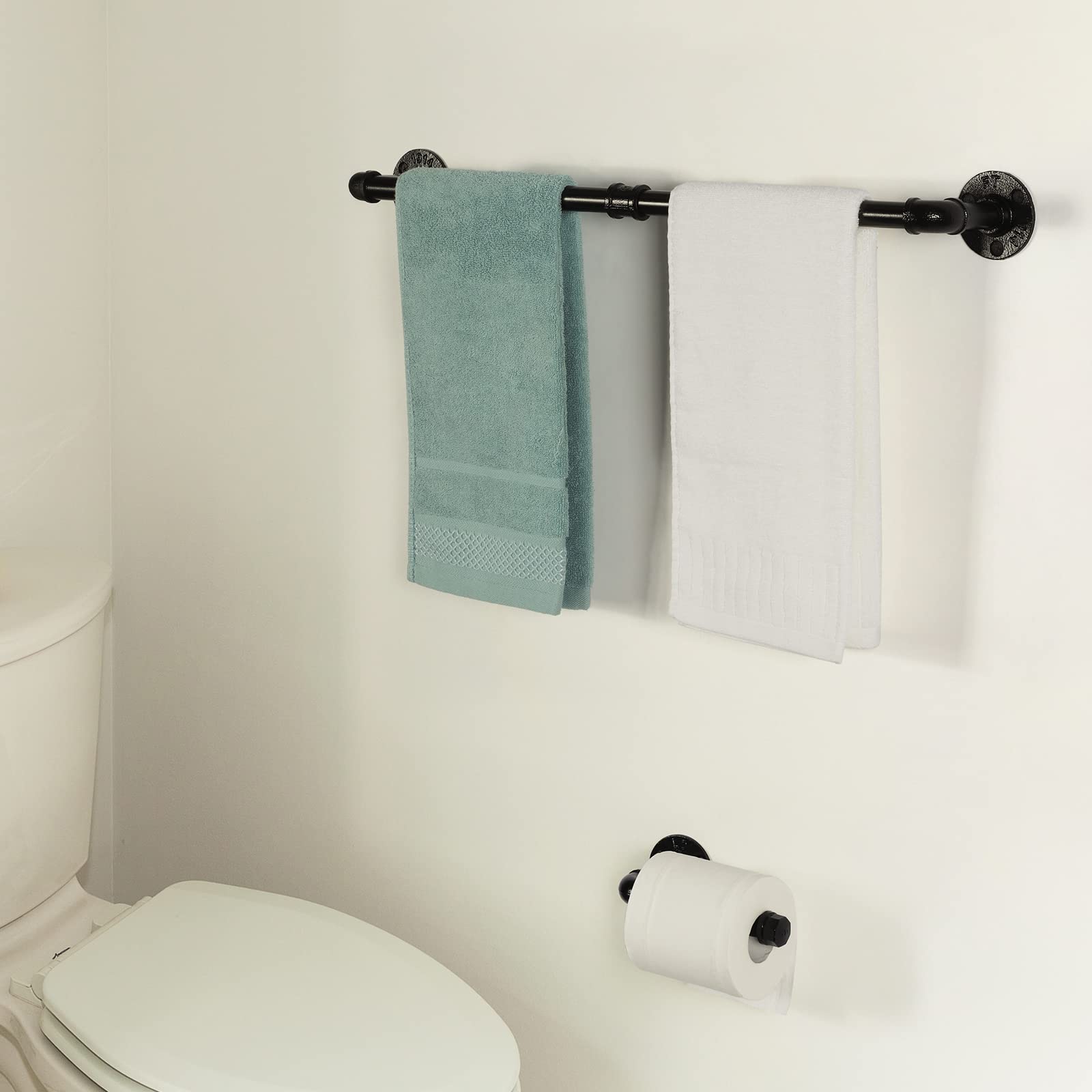 13-Pieces Towel Bar Set Black Bathroom Hardware Set Industrial Pipe Bath Towel Rack Accessories Kit Wall Hand Towel Bar  Toilet Paper Holder  Towel Ring  Robe Towel Hooks  Kitchen Tissue Paper Hanger