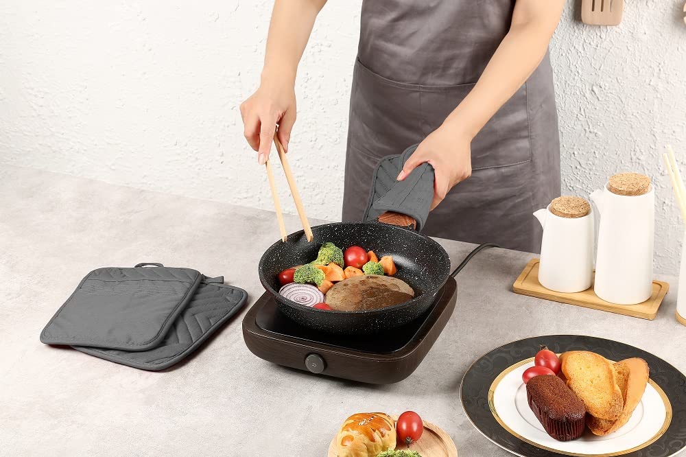 Veikery Oven Pot Holder With Pocket 100% Cotton Heat Resistant Coaster Potholder Kitchen Hot Pad Oven Mitts For Cooking And Baki