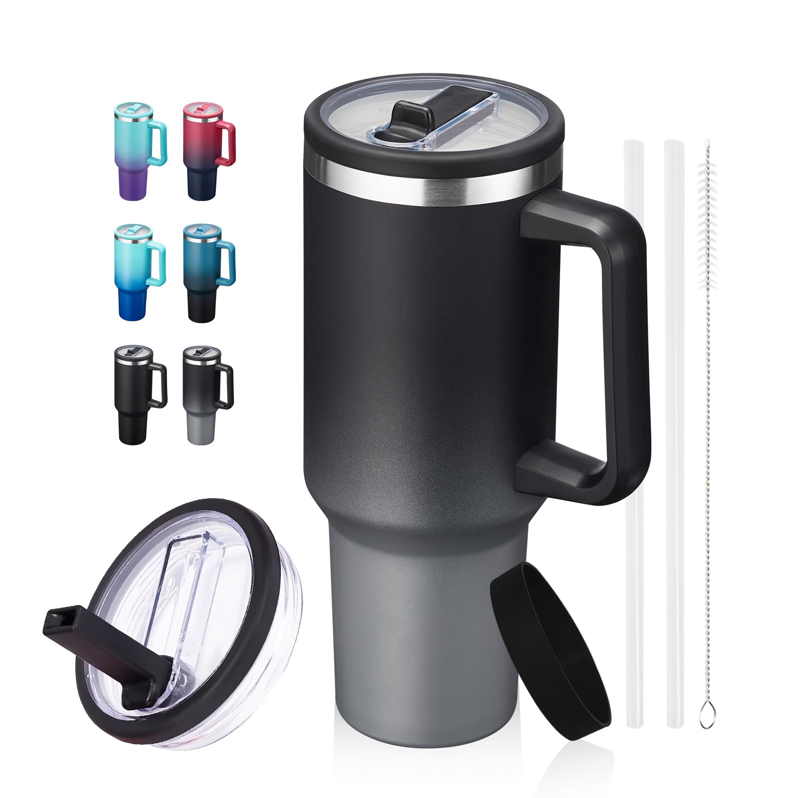 ICIOI 40oz Tumbler with Handle & Flip Straw, LeakProof Stainless Steel Cup