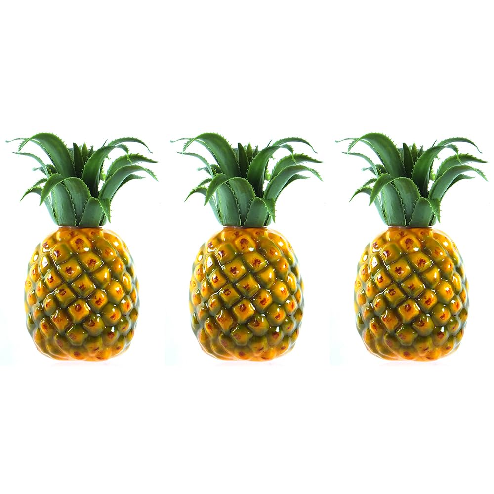 Vasefill 3-Pack Artificial Small Pineapple Plastic Yellow Green Pineapples Fruit Three Pieces Pina Ananas