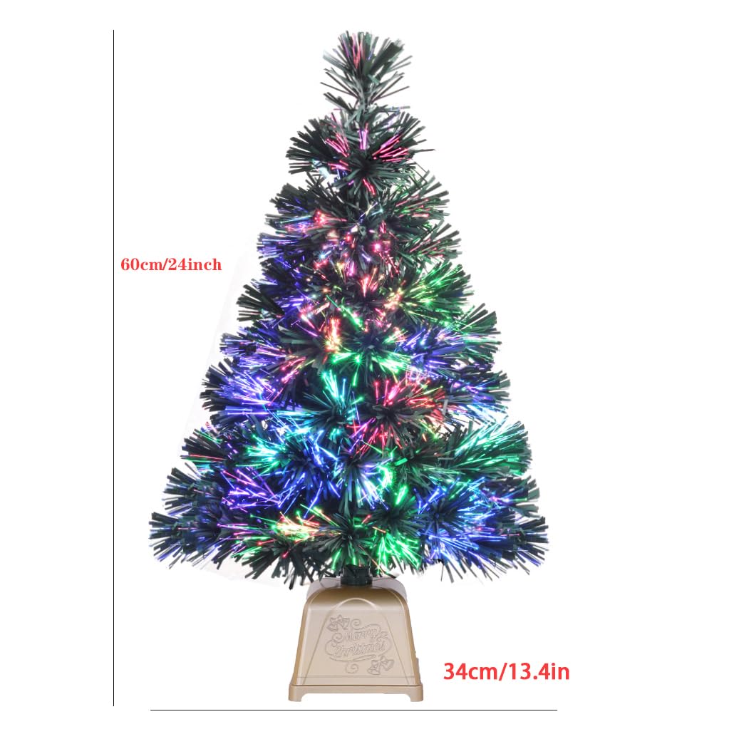 e Crafty Pre-lit Mini Christmas Tree, Tabletop Artificial Fiber Optic Christmas Trees with Gold Base -24 Inch