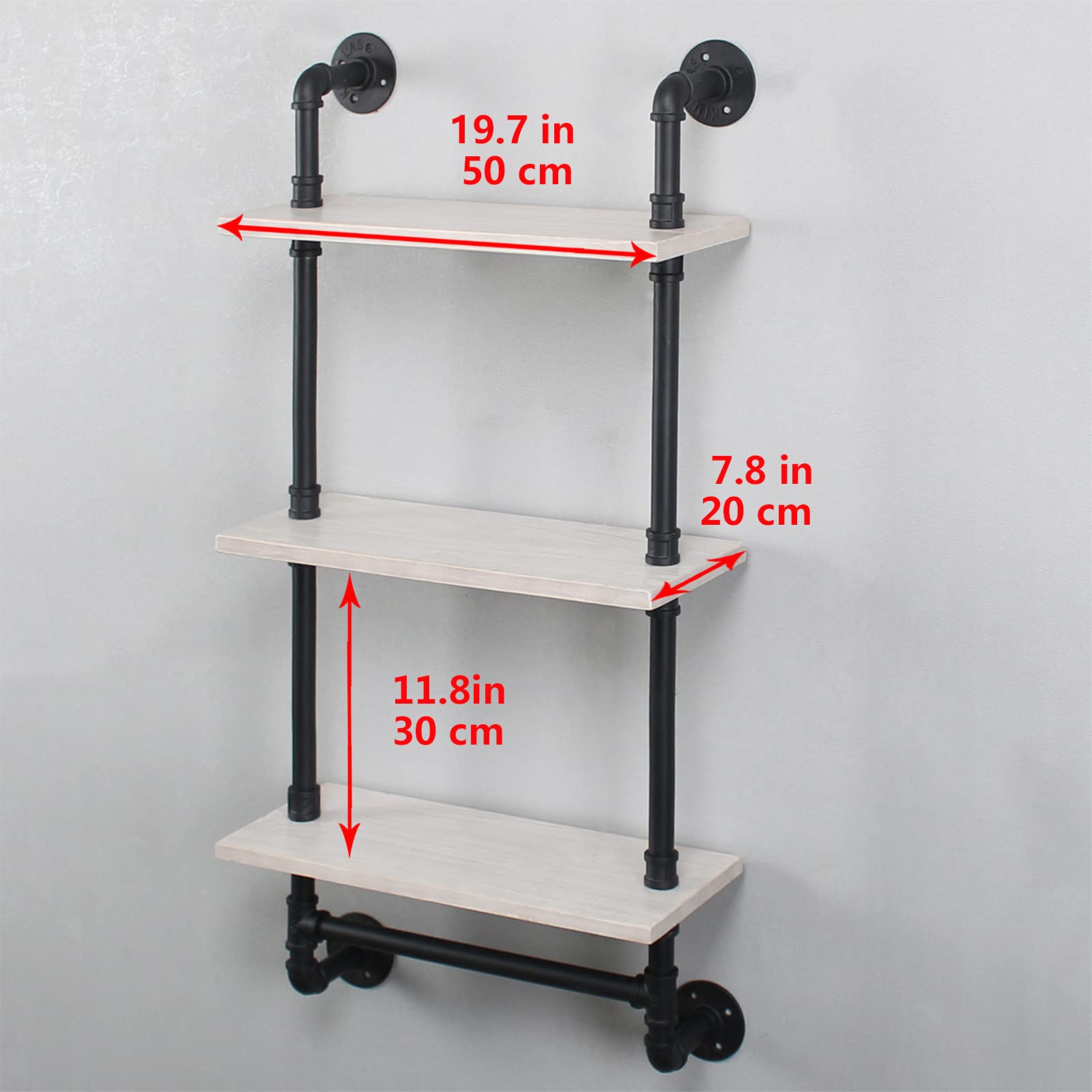 MBQQ Bathroom Shelves Wall Mounted 19.6in Rustic Wood Shelf with Towel Bar 3 Tier Farmhouse Towel Rack Over Toilet Pipe Shelving Floating Shelves Towel Holder Black & White