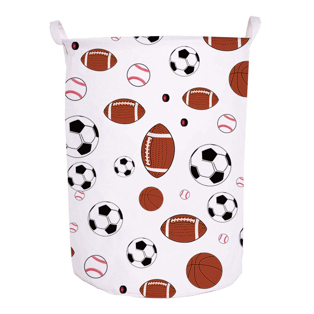 Runtoo 19.7'' Large Sized Laundry Hamper Waterproof Foldable Canvas Sports Basketball Football Bucket Clothing Basket With Handl