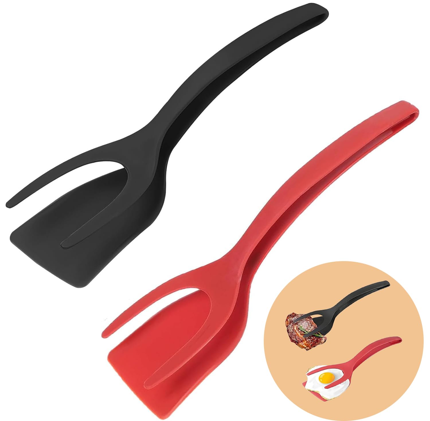 2in1 Egg Flipper Spatula Tongs Set  NonStick Silicone Grip and Flip Cooking Utensils for Omelets, Pancakes, Fish, and Burger