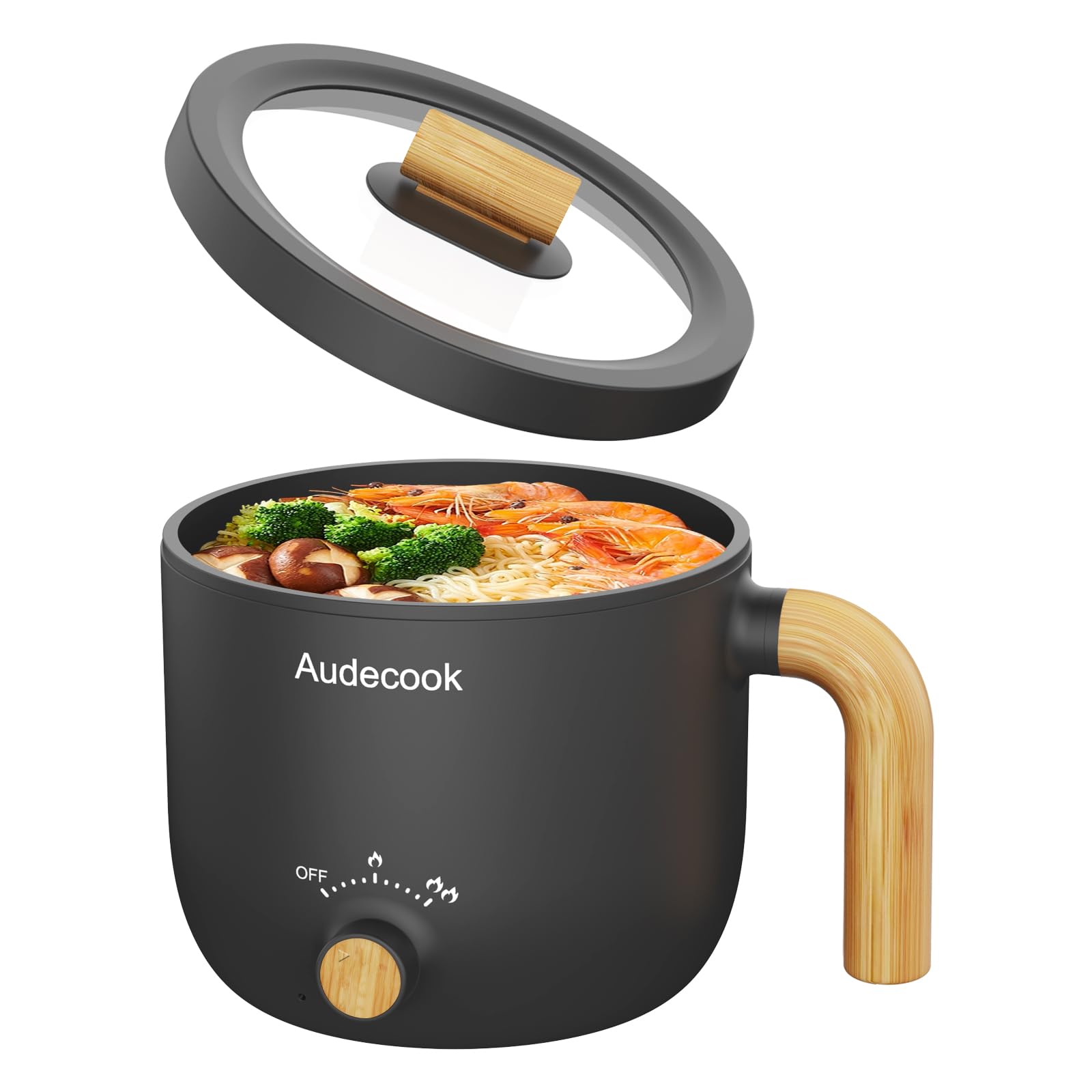 Audecook Electric Hot Pot, 1.5L Portable Ramen Cooker, Dual Power Control
