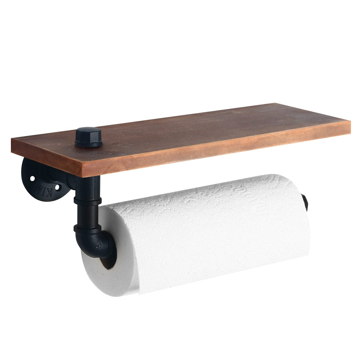 Houseaid Industrial Pipe Paper Towel Holder With Shelf, Rustic Farmhouse Paper Towel Rack For Bathroom, Kitchen, Wall Mounted, M