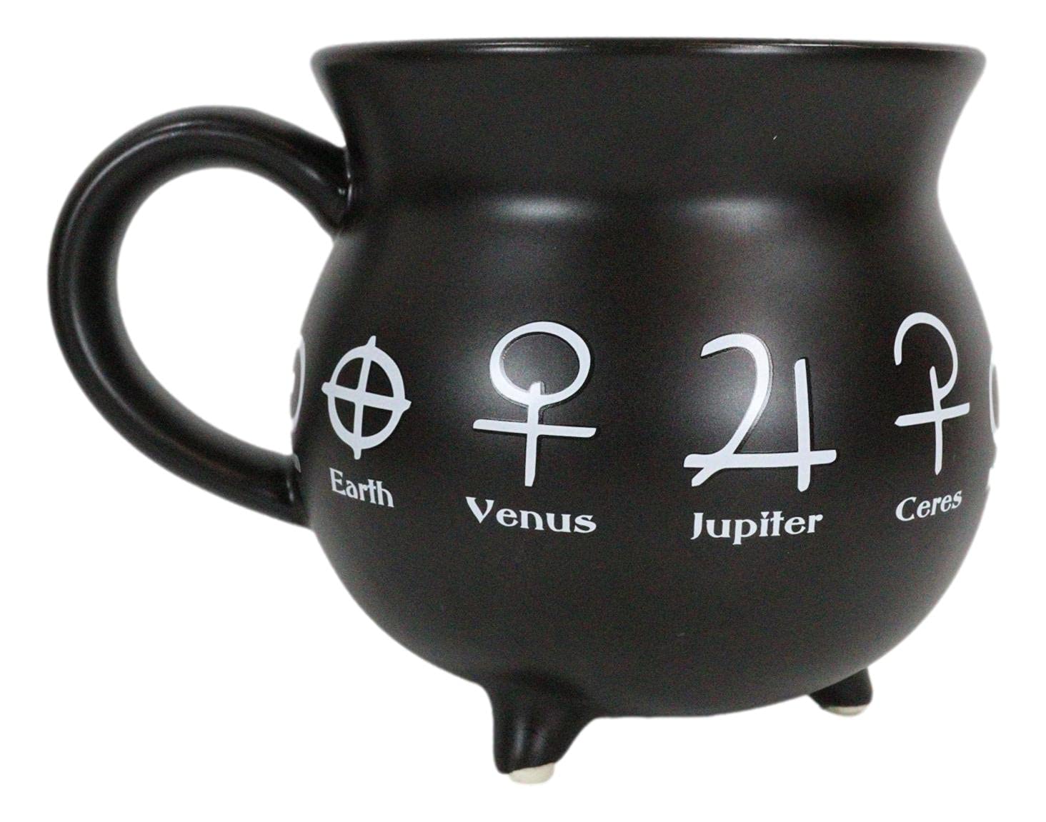 Ebros Wicca Astrological Solar System Alchemy Symbols Reduction Fired Porcelain Cauldron Shaped Bowl Or Large Mug 32Oz With Hand