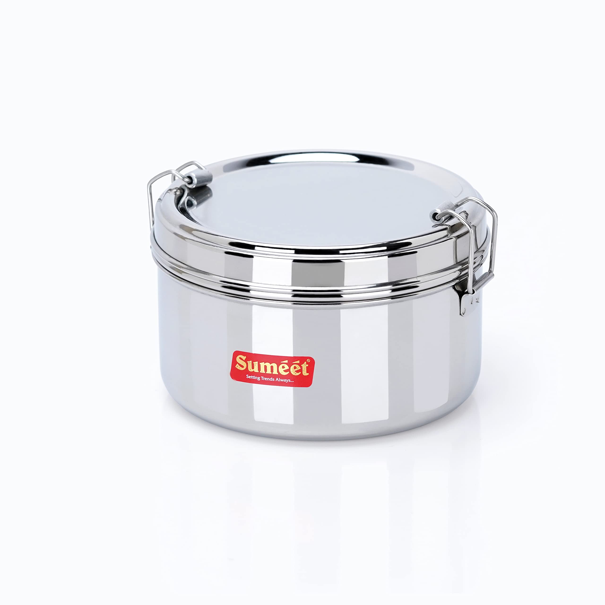 Sumeet Stainless Steel Meal Pack Lunch Box/Tiffin With Steel Separator Plate And Locking Clip, 500Ml, 13Cm Dia, Silver