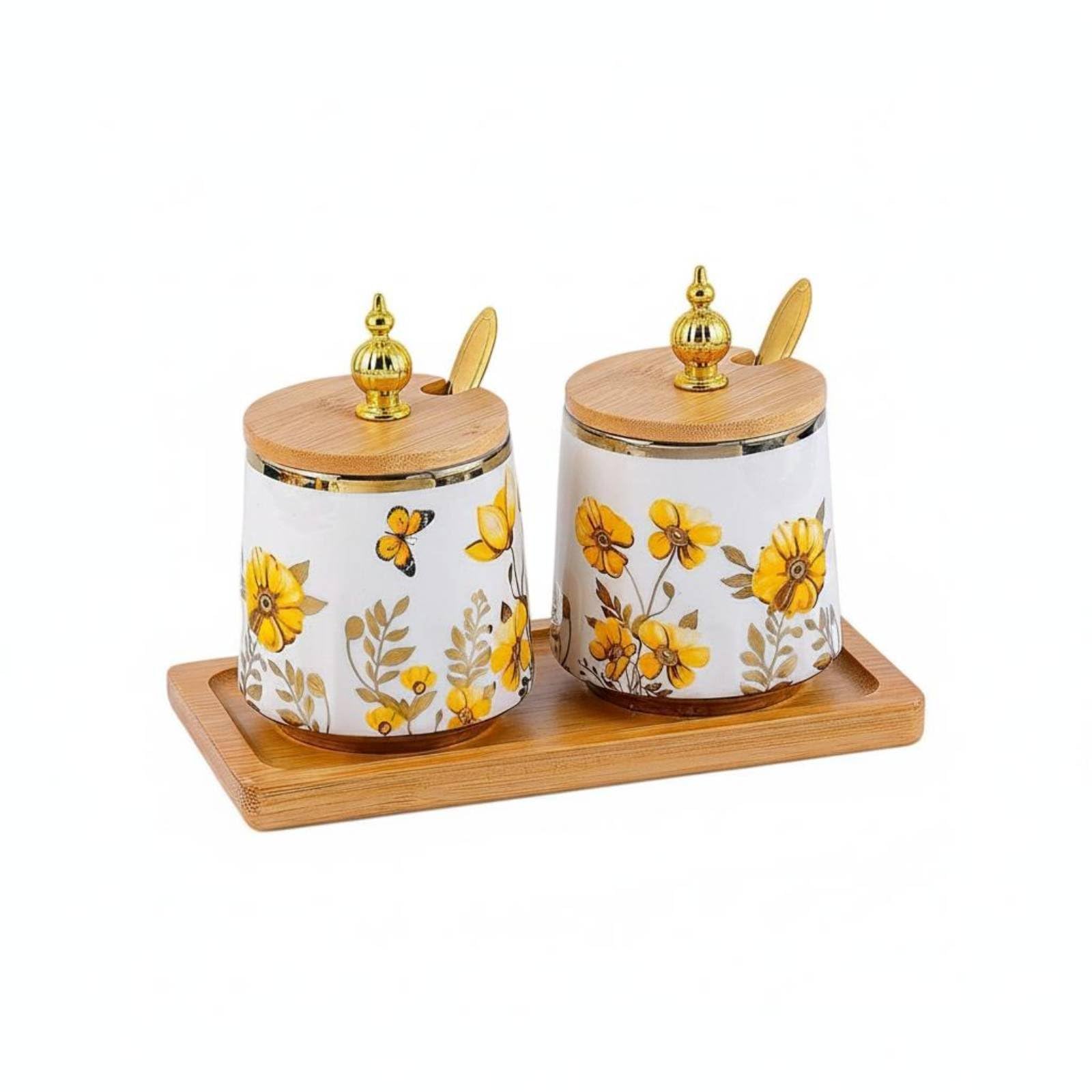 MERISHOPP 2 Pieces Nordic Design Blue Floral Seasoning Jar Set with Spoon Ceramic Seasoning Jars Elegant Seasoning Container for