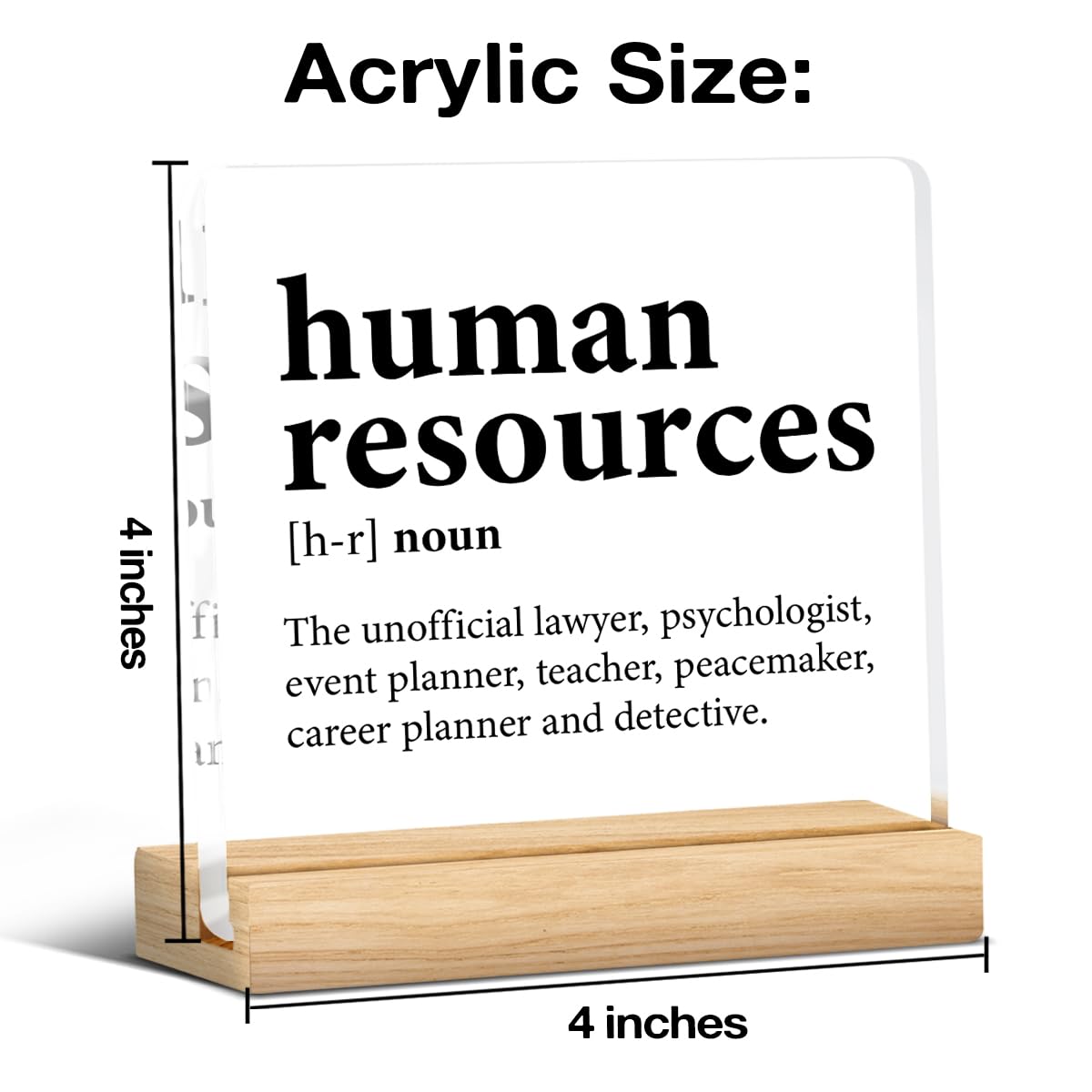 Human Resources Gifts for Women Men, HR Office Gifts, Human Resources Definition Clear Acrylic Desk Decorative Sign for Home Off