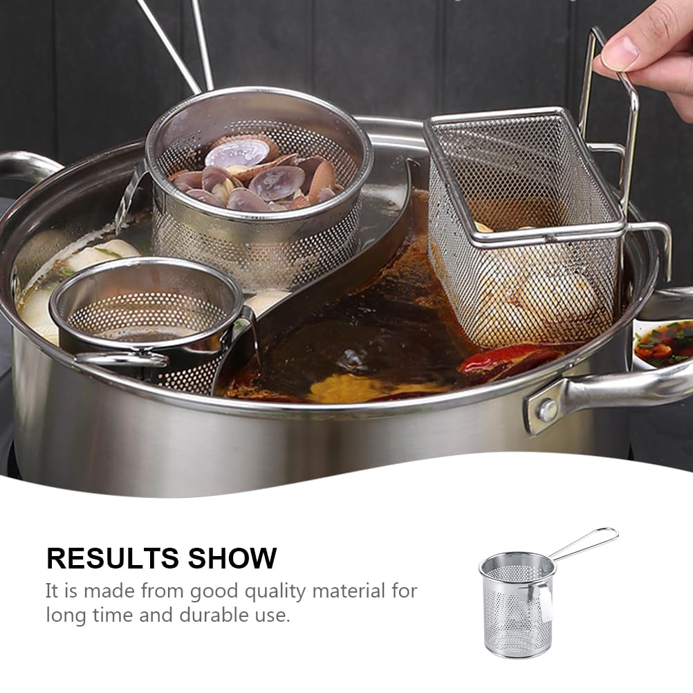 DOITOOL Stainless Steel Pasta Strainer Basket with Handle, Fine Mesh for Boiling Dumplings and Noodles, Silver, Model MB320H3070XZ65