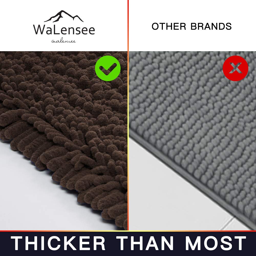 Walensee Bathroom Contour Rug Non Slip Toilet U Shaped Bath Mat (20X24, Brown) Water Absorbent Super Soft Shaggy Chenille Machin