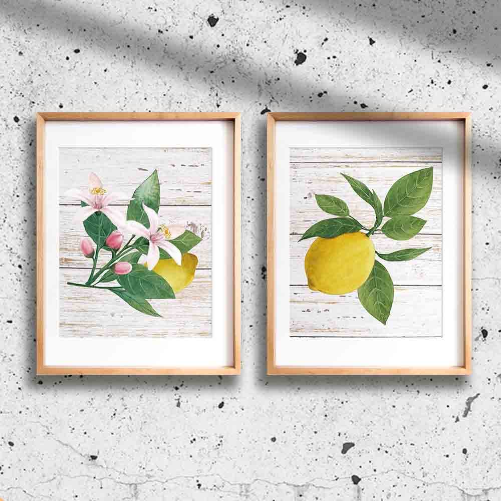 Faljiok Inspirational Lemon Wall Decor Art Prints, 4 Pcs 8   X10, Lemon Green Leaf Modern Wood Wall Decor, Green Leaf Sour Lemon
