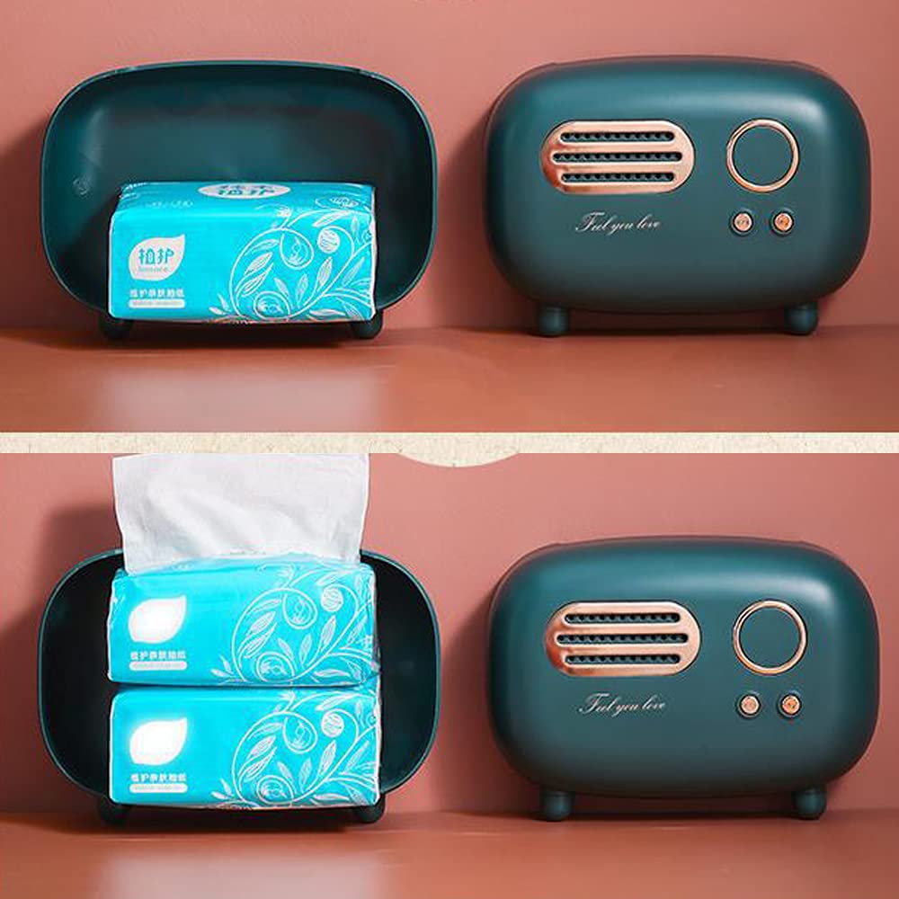 Retro Radio Model Tissue Box Cover Rectangular, Rectangular Retro Tissue Box Holder For Home Office (Green)